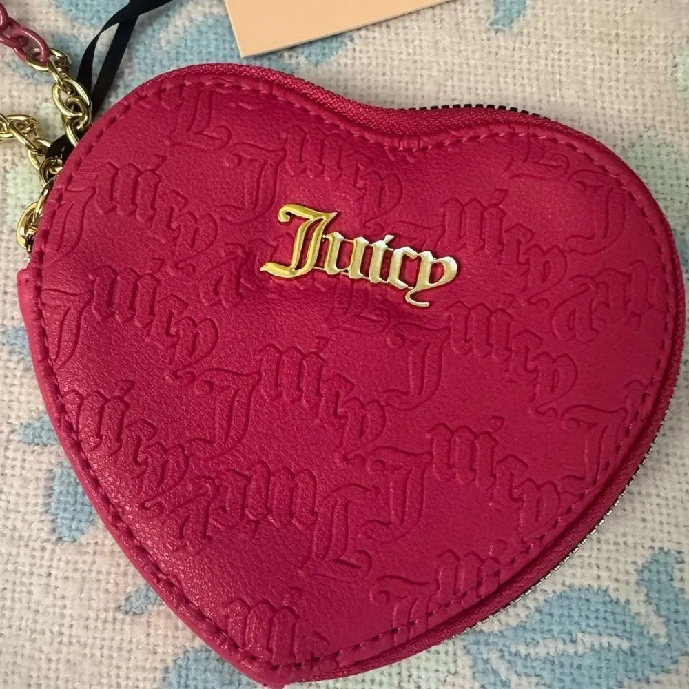 NWT *Juicy Couture* Monogram Fuchsia Heart Coin Pouch